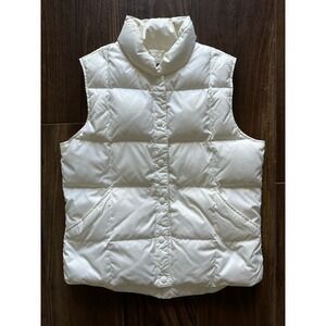 Lands End SM (6-8) Womens Goose Down Puffer Vest Cream Ivory Feather Fill Preppy